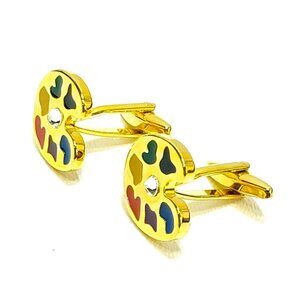 Malbert Cufflinks Colorful Artist Planchette Gold-Tone Enamel Detail Rhinestones
